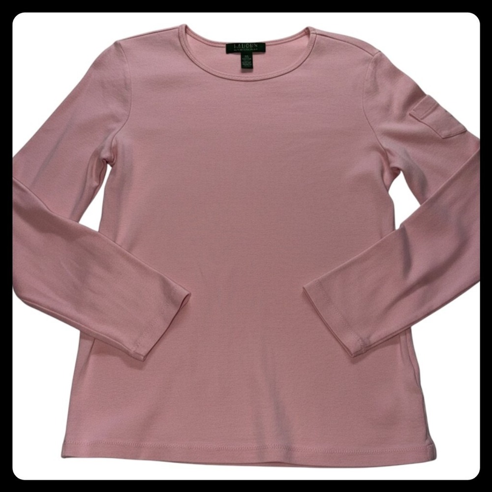 Lauren Ralph Lauren Top Women L Pink Long Sleeve Cotton Ribbed Knit Tee